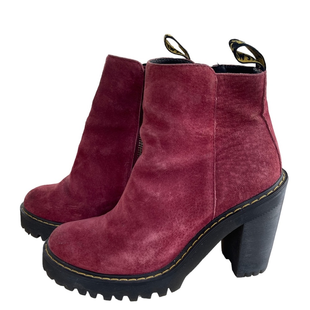Dr Martens maroon suede heeled Magdalena boots